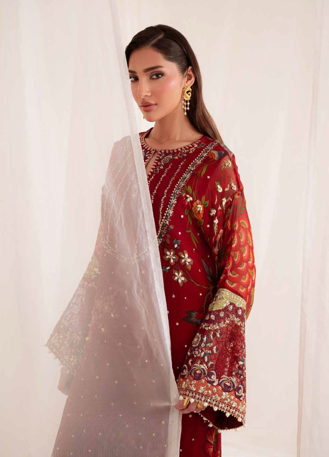 Omara By Nureh Unstitched Embroidered Chiffon 3 Piece Suit NU26OUF NEL- 92 - Festive Collection