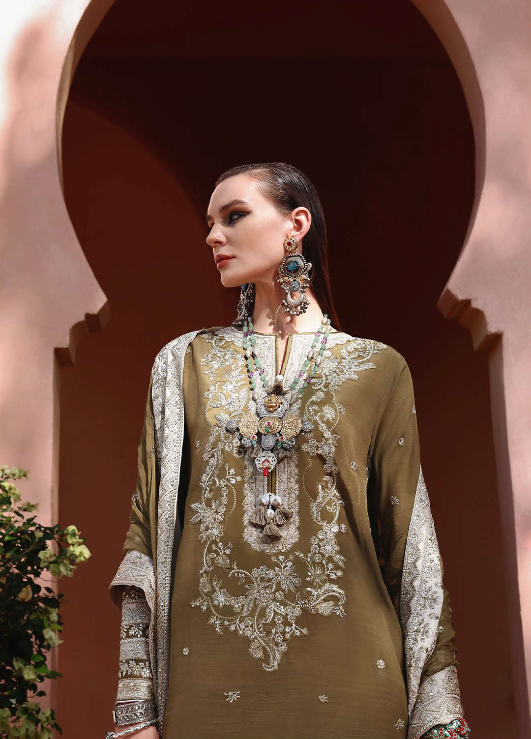 Nuvera Hemline by Mushq Unstitched Raw Silk Embroidered 3 Piece Suit MU26UNH D-2 Jadis - Festive Collection