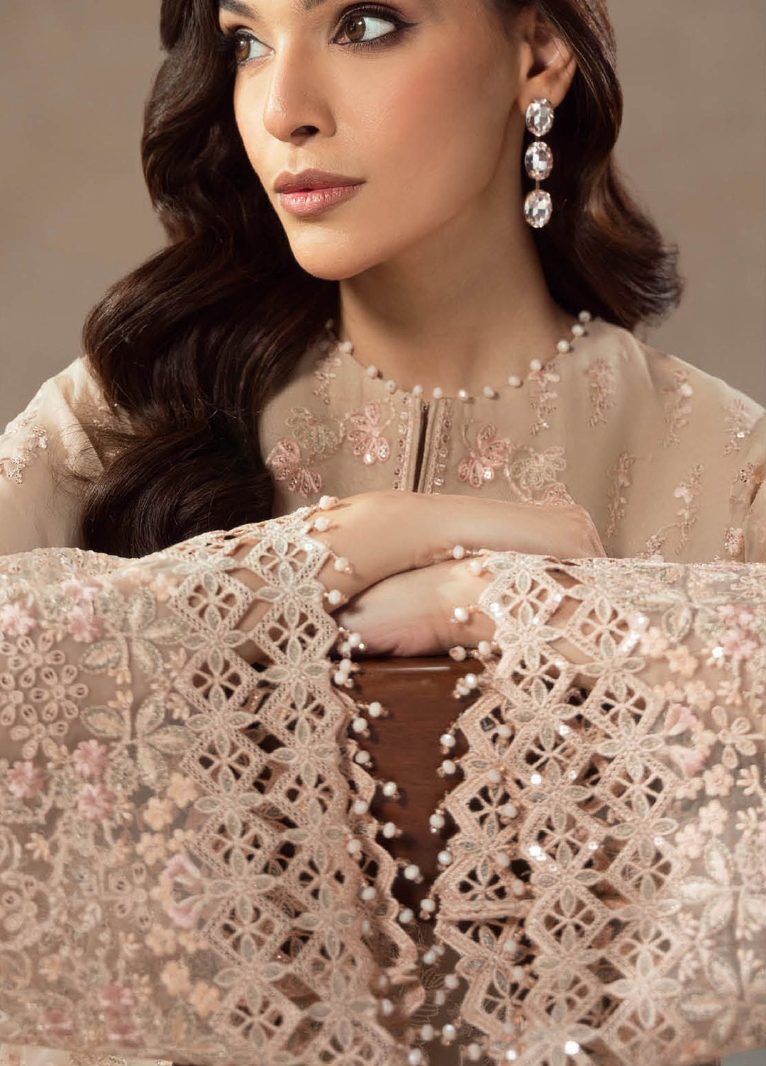 Afsanah by Lavish Premium Unstitched Chiffon Embroidered Suits 3 Piece LV25AC CHAMPAGNE BLOSSOM-02 - Festive Collection