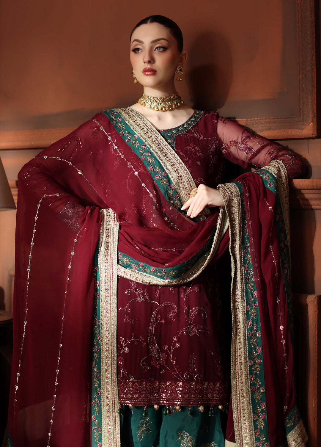 MaAlfaaz By Nureh Festive Unstitched Chiffon Embroidered 3 Piece Suits NU25AF NL-90 - Festive Collection