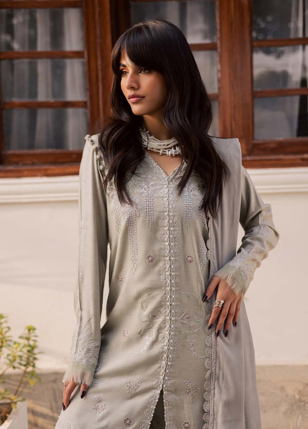 Nureh Exclusive Unstitched Luxury Leather Peach Embroidered Suits 3 Piece NU25EL NE-214 - Winter Collection