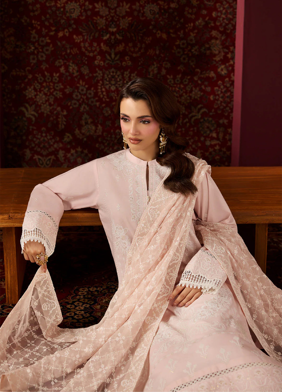 Alizeh Fashion Unstitched Embroidered Lawn 3 Piece Suit AF26ULE AF-EL-7058-CARMINE - Summer Collection