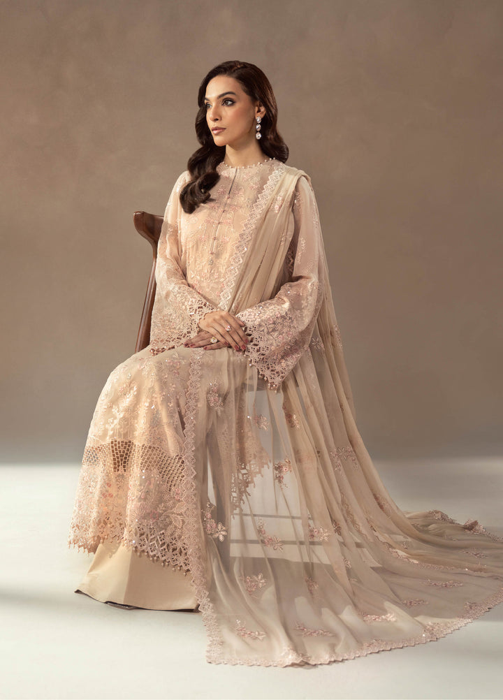 Afsanah by Lavish Premium Unstitched Chiffon Embroidered Suits 3 Piece LV25AC CHAMPAGNE BLOSSOM-02 - Festive Collection