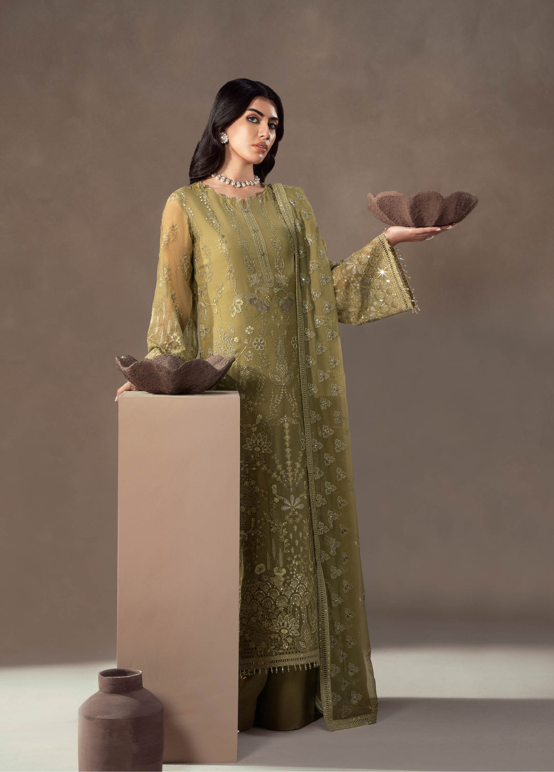 Afsanah by Lavish Premium Unstitched Chiffon Embroidered Suits 3 Piece LV25AC SAGE EMPRESS-05 - Festive Collection