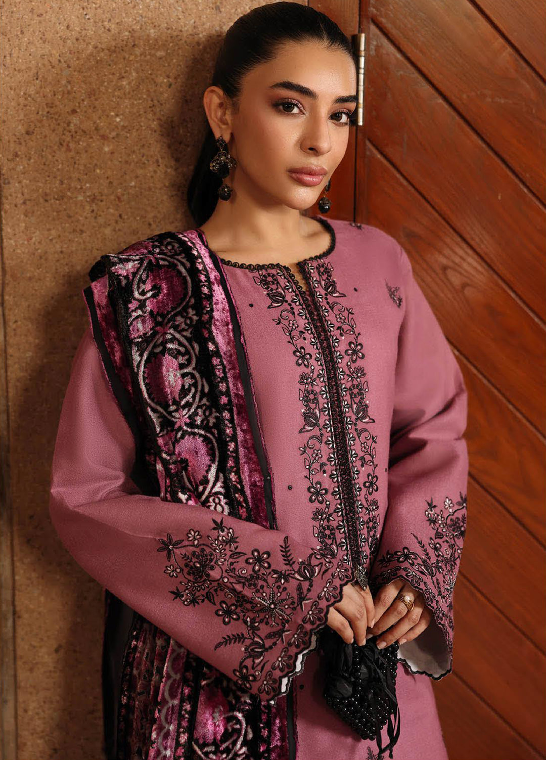 Rajbari Premium Unstitched Peach Winter Shawl Exclusive Embroidered Suits 3 Piece RB25PW D-2 - Winter Collection