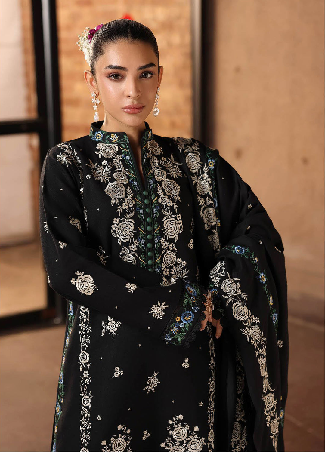 Rajbari Premium Unstitched Peach Winter Shawl Exclusive Embroidered Suits 3 Piece RB25PW D-1 - Winter Collection