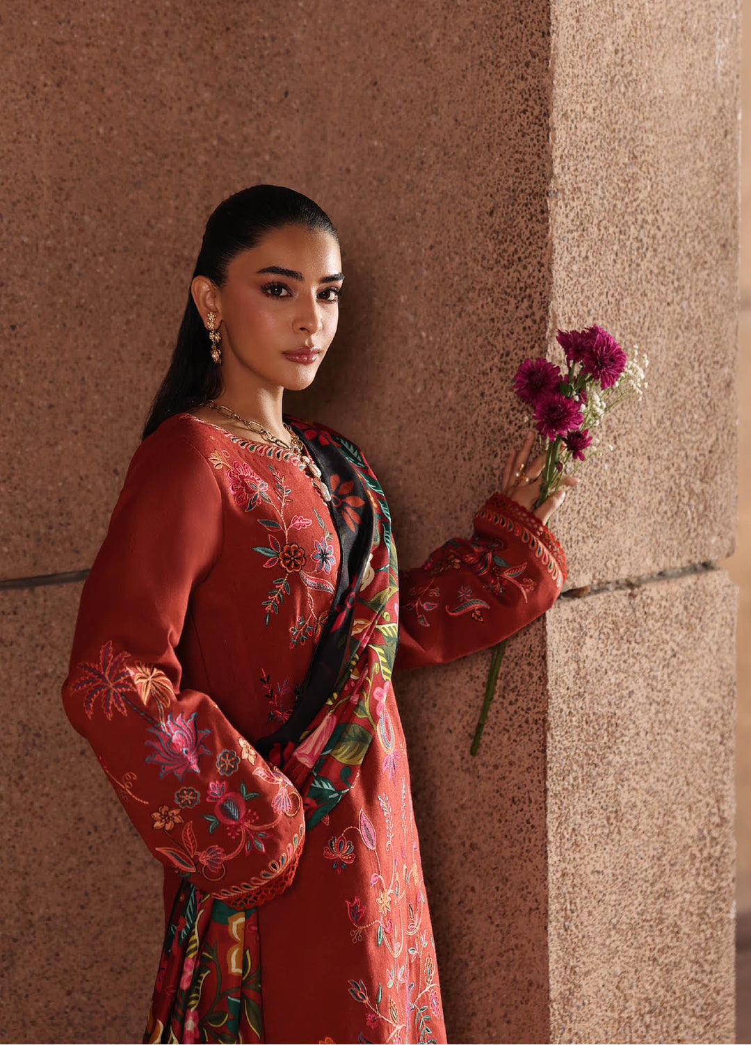 Rajbari Premium Unstitched Peach Winter Shawl Exclusive Embroidered Suits 3 Piece RB25PW D-10 - Winter Collection