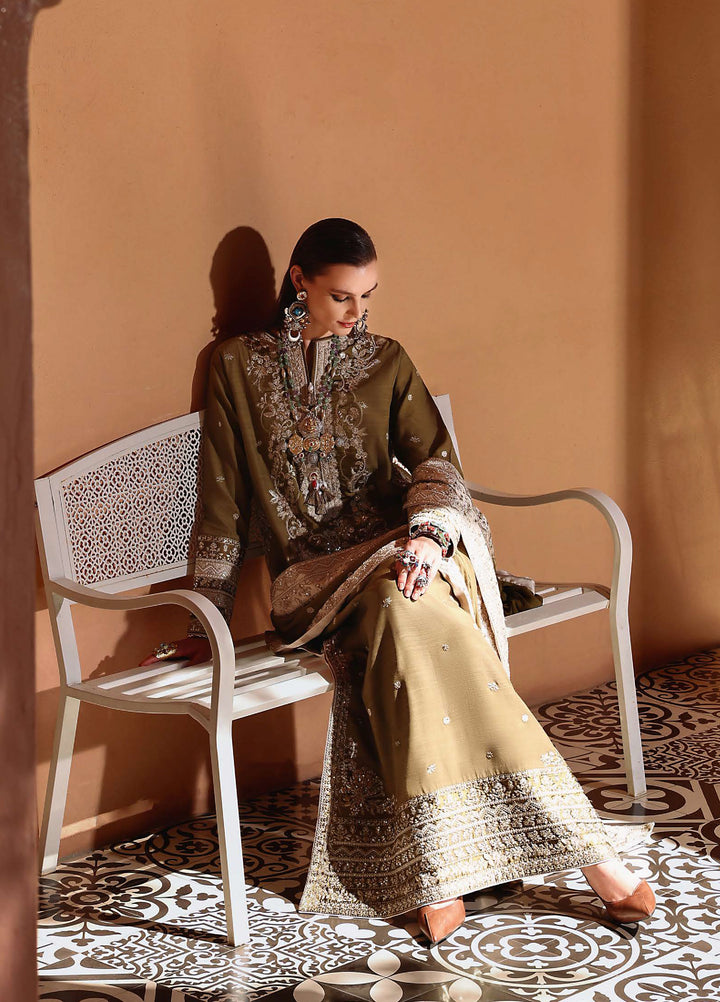 Nuvera Hemline by Mushq Unstitched Raw Silk Embroidered 3 Piece Suit MU26UNH D-2 Jadis - Festive Collection