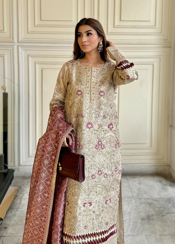 Haye Dil by Sahane Embroidered Lama Tissue Suits Unstitched 4 Piece SNE25HD CT 29005 Gold Love - Formals Collection