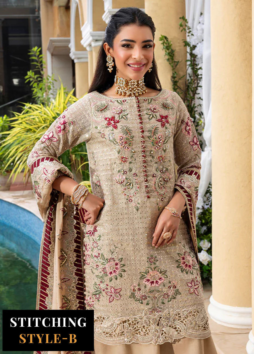 Haye Dil by Sahane Embroidered Khaddi Net Suits Unstitched 4 Piece SNE25HD CT 29004 Veil of Romance - Formals Collection
