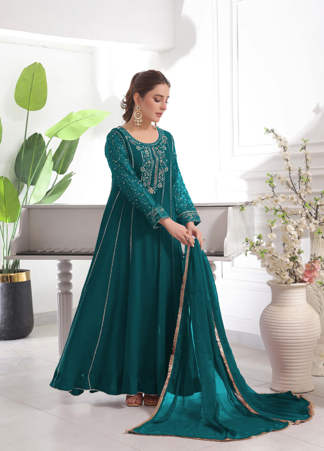Rasm e Henna by Al Siyaab RTW Embroidered Chiffon 3 Piece Suit Raani Peacock - Festive Collection