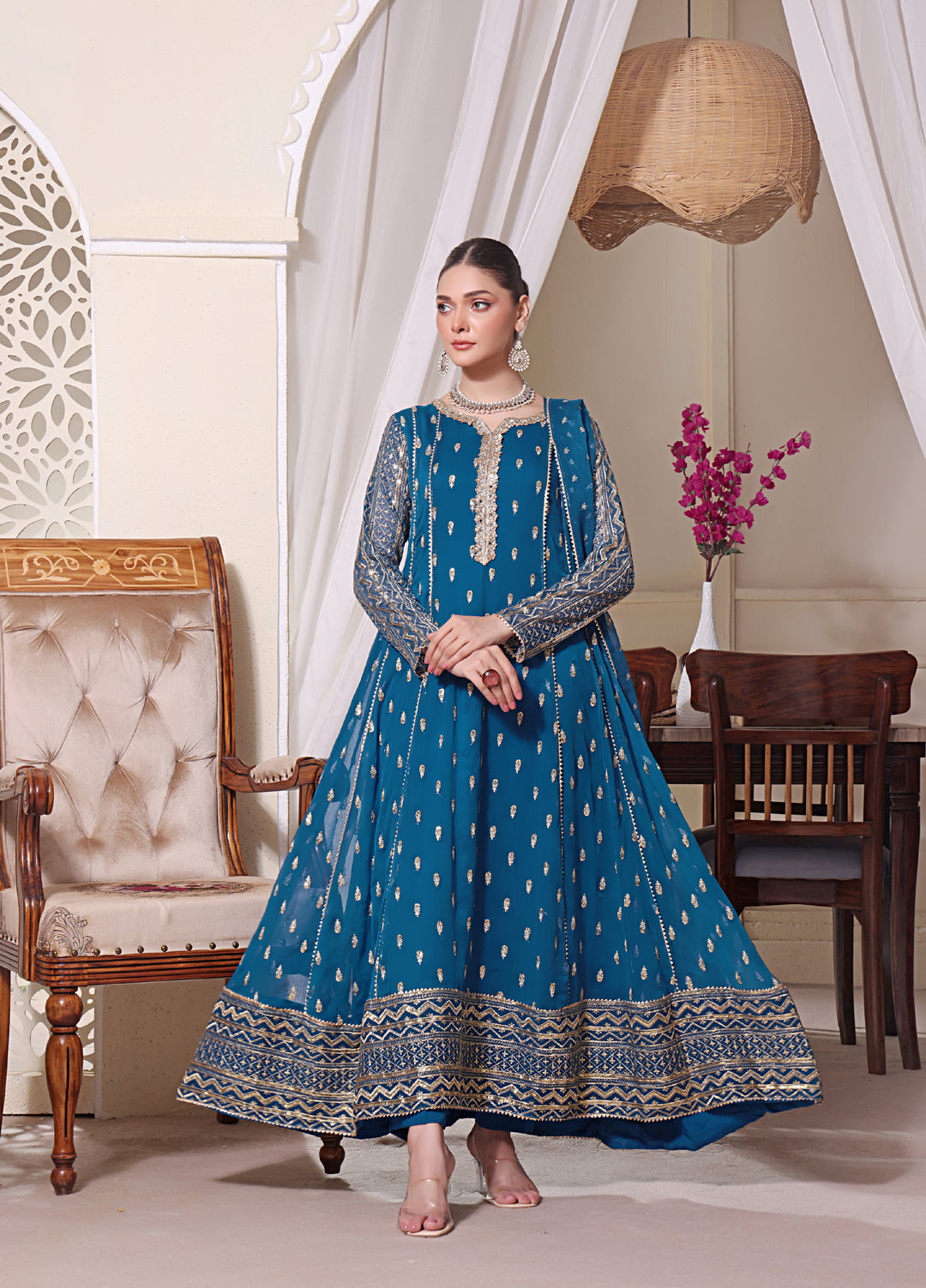 Rasm e Henna by Al Siyaab RTW Embroidered Chiffon 3 Piece Suit Bahaar Peacock - Festive Collection