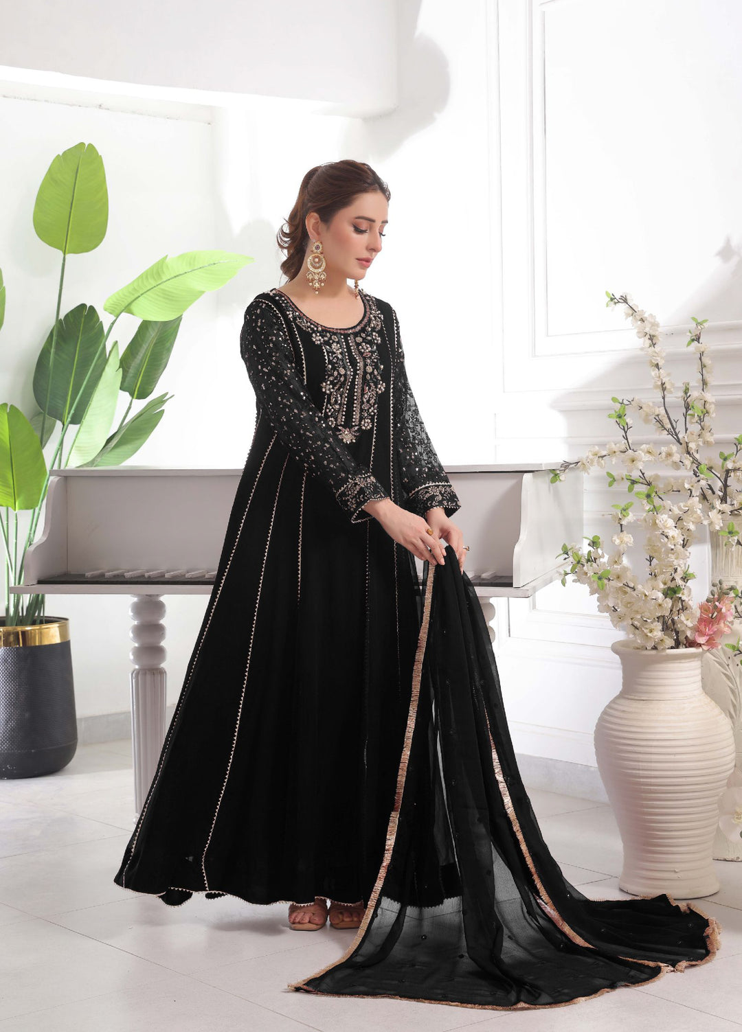 Rasm e Henna by Al Siyaab RTW Embroidered Chiffon 3 Piece Suit Raani Black - Festive Collection
