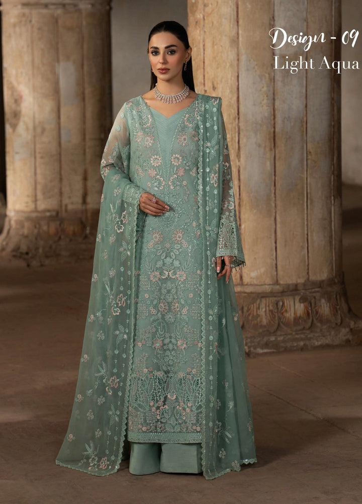 Humsafer by Lavish Premium Unstitched Embroidered Chiffon 3 Pcs Suit LVP26UH H-09 Light Aqua - Festive