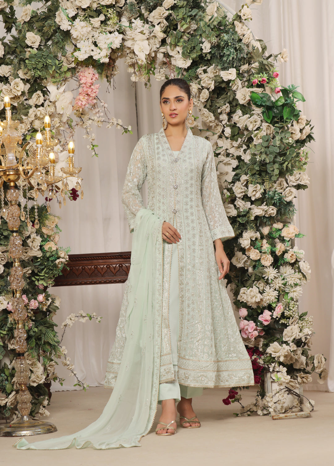 Rasm e Henna by Al Siyaab RTW Embroidered Chiffon 3 Piece Suit Noor e Nazakat Pistachio - Festive Collection