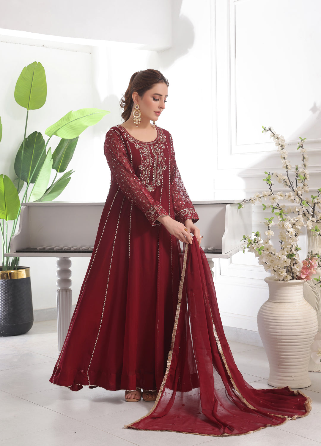 Rasm e Henna by Al Siyaab RTW Embroidered Chiffon 3 Piece Suit Raani Maroon - Festive Collection
