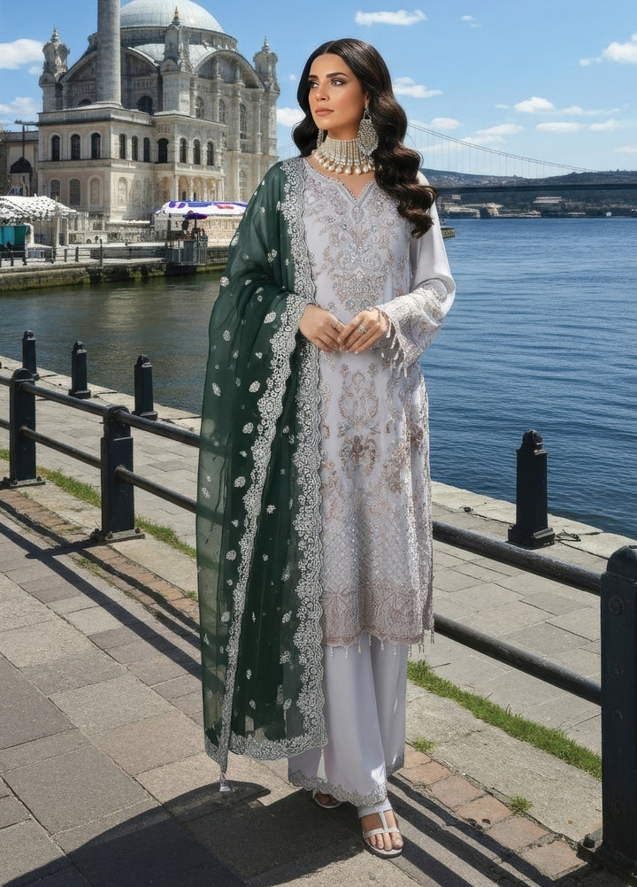 Mehr-E-Mah by Imrozia Premium Pret Embroidered Bamber Chiffon 3 Piece I-240 Selin - Festive Collection