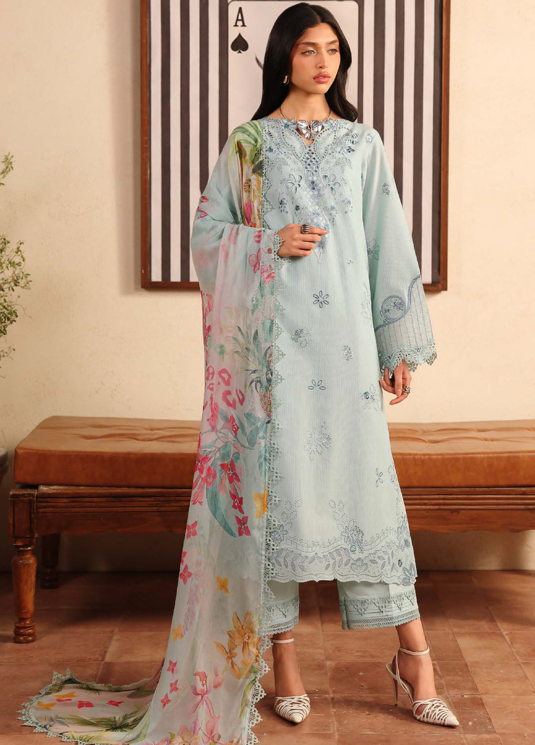 Raha by Nureh Unstitched Embroidered Lawn Doria 3 Piece Suit NU26ULR NE-250 - Summer Collection