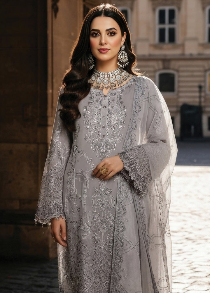 Mehr-E-Mah by Imrozia Premium Pret Embroidered Bamber Chiffon 3 Piece I-248 Feray - Festive Collection