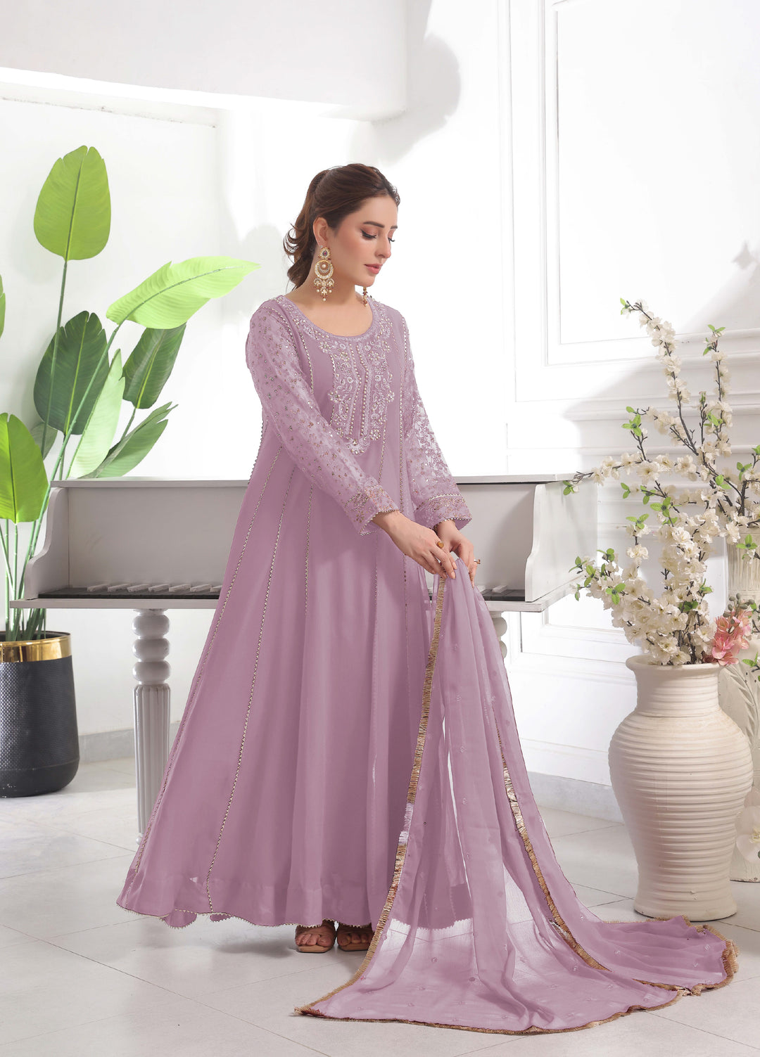 Rasm e Henna by Al Siyaab RTW Embroidered Chiffon 3 Piece Suit Raani Lilac - Festive Collection