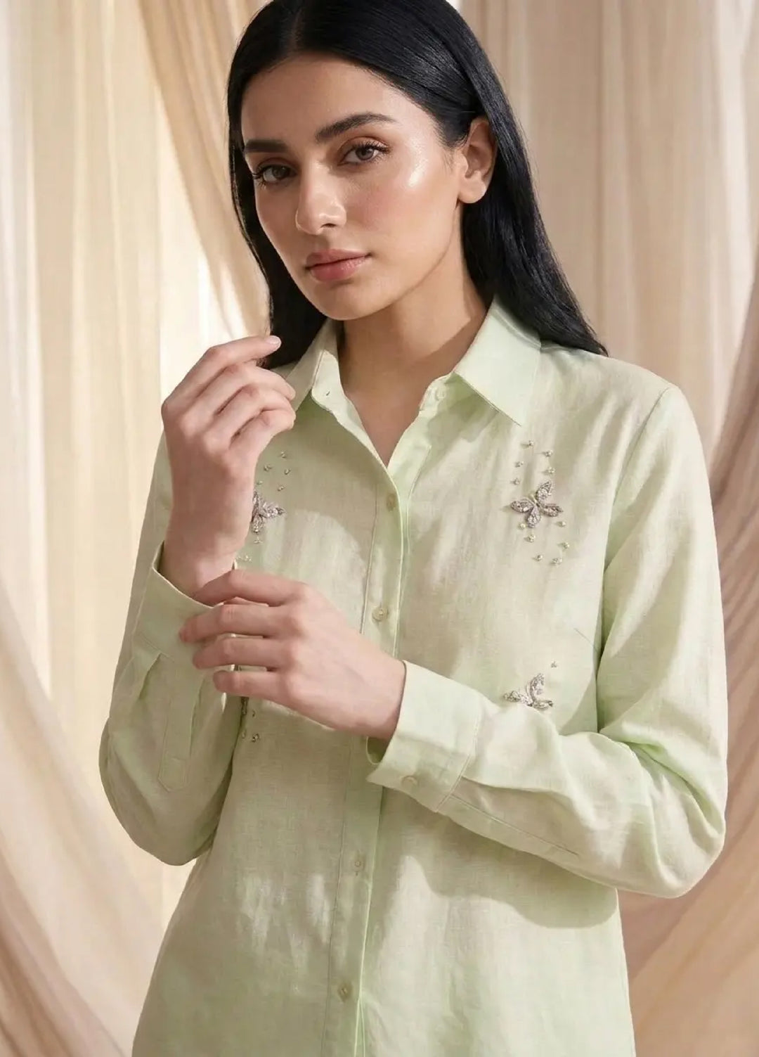 Menaal Women RTW Solid Silk 1 Piece Suit Celeste - Casual Collection