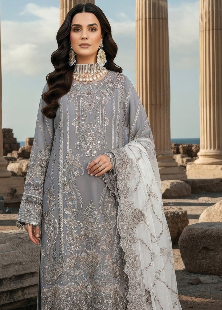 Mehr-E-Mah by Imrozia Premium Pret Embroidered Bamber Chiffon 3 Piece I-246 Lalezar - Festive Collection