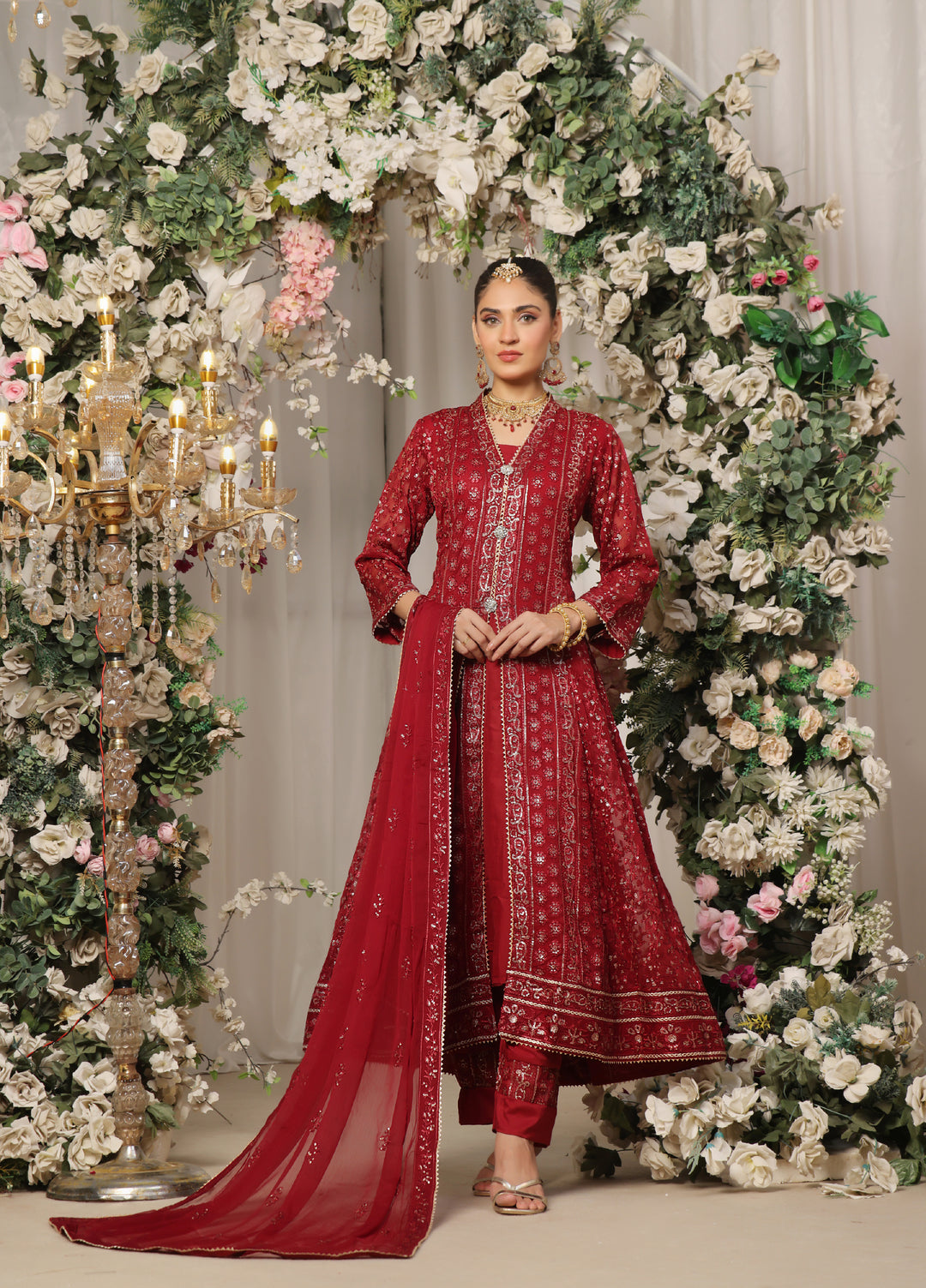 Rasm e Henna by Al Siyaab RTW Embroidered Chiffon 3 Piece Suit Noor e Nazakat Maroon - Festive Collection
