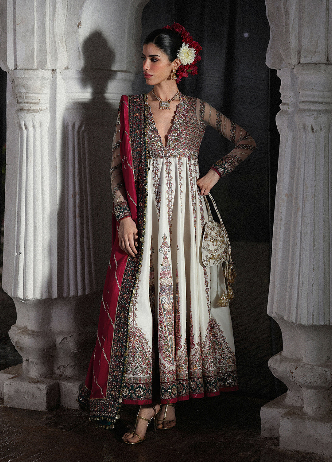Hussain Rehar Unstitched Embroidered Korean Silk 3 Piece Suit HR26UW D-839 Madhu Bala - Wedding Collection
