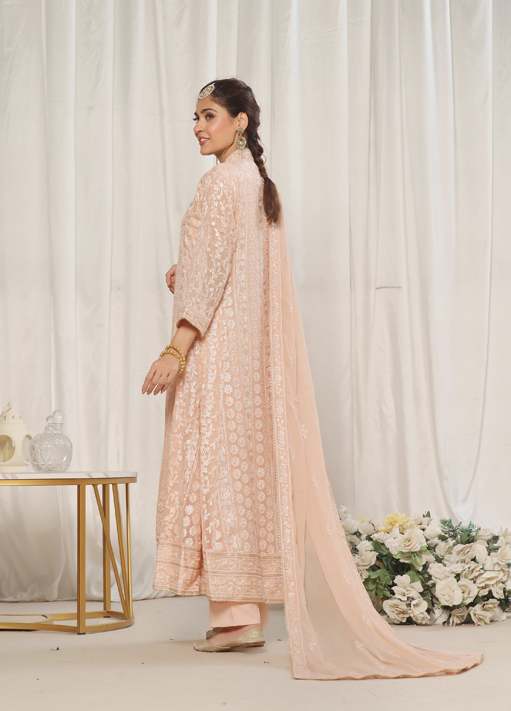Rasm e Henna by Al Siyaab RTW Embroidered Chiffon 3 Piece Suit Noor e Nazakat Peach - Festive Collection
