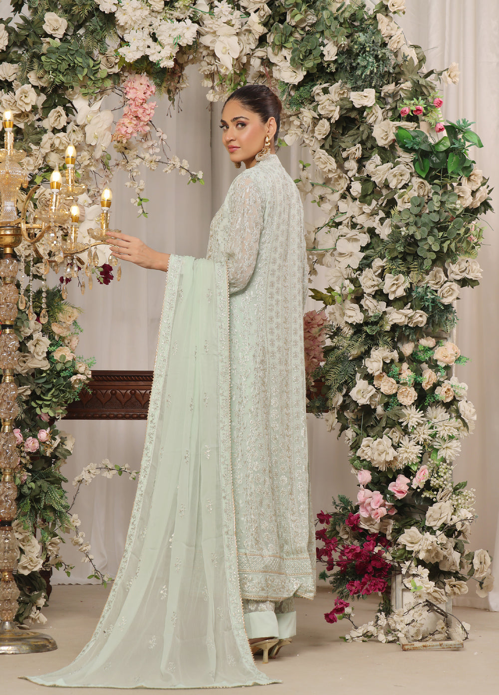 Rasm e Henna by Al Siyaab RTW Embroidered Chiffon 3 Piece Suit Noor e Nazakat Pistachio - Festive Collection