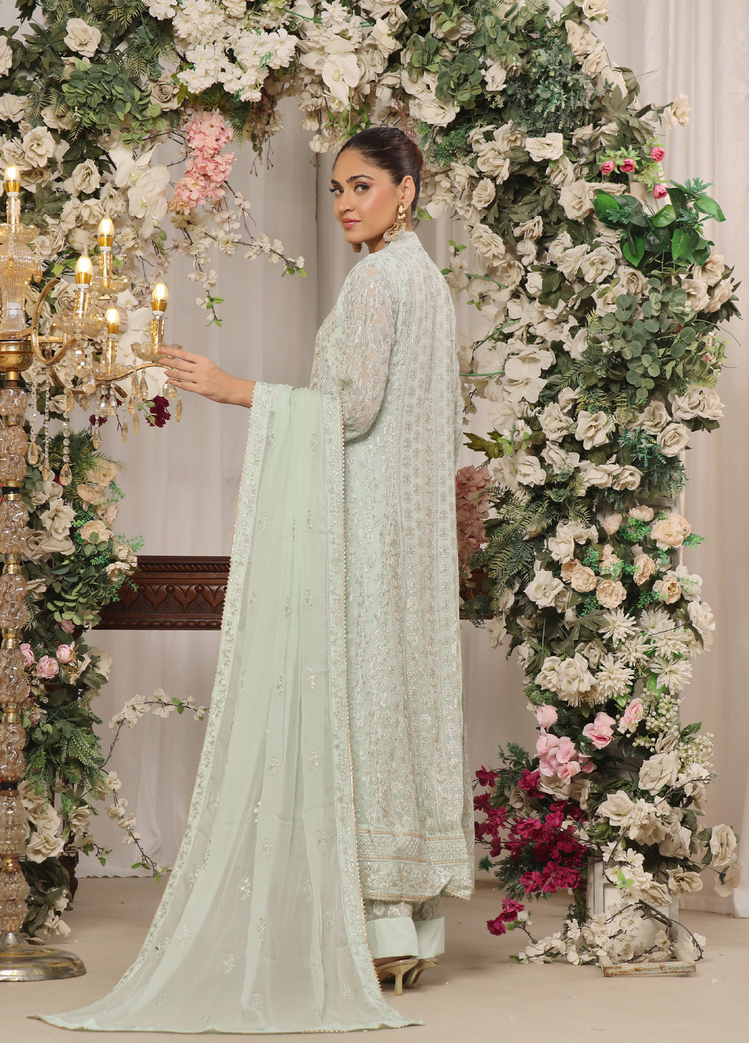 Rasm e Henna by Al Siyaab RTW Embroidered Chiffon 3 Piece Suit Noor e Nazakat Pistachio - Festive Collection