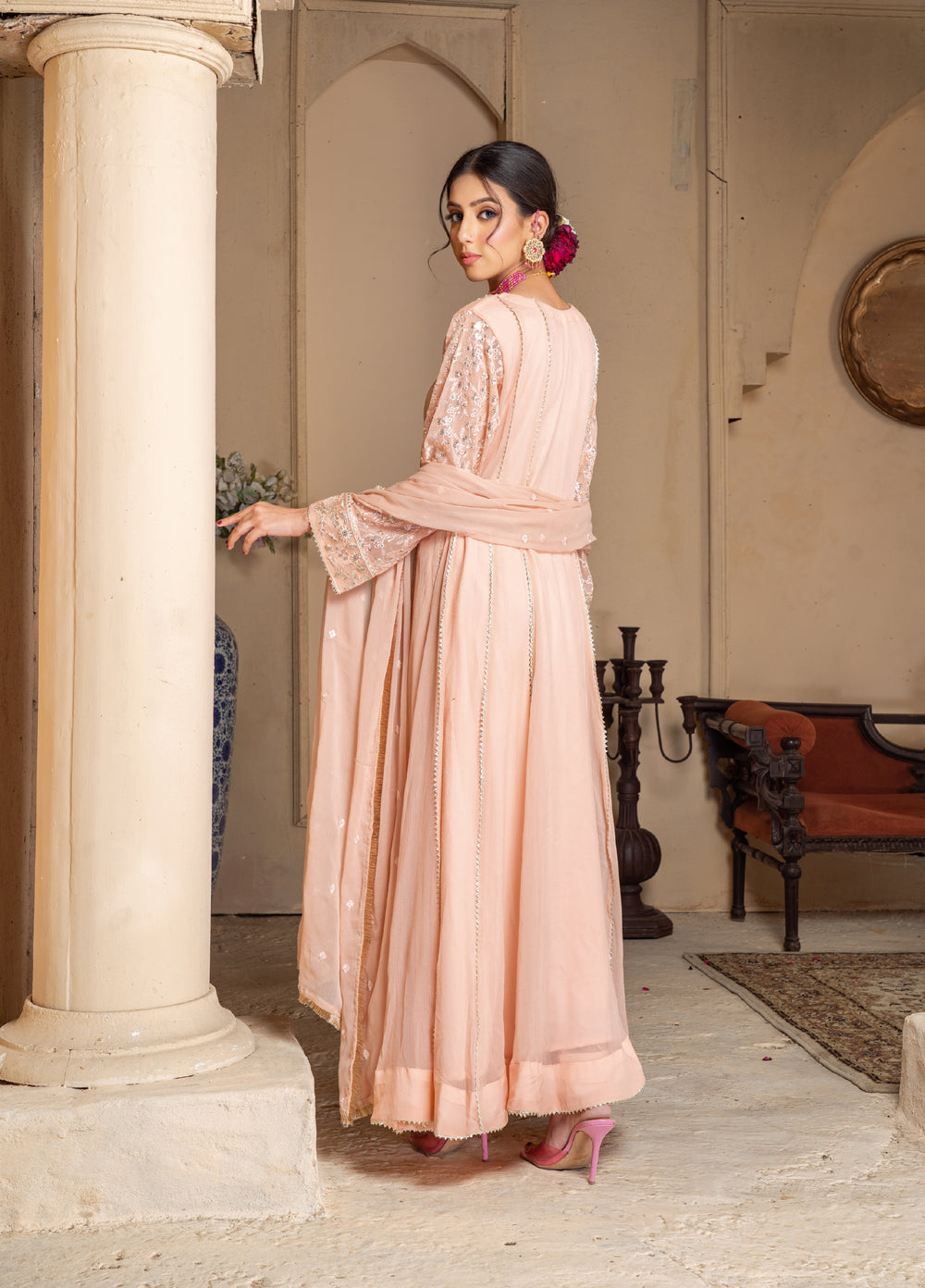 Rasm e Henna by Al Siyaab RTW Embroidered Chiffon 3 Piece Suit Raani Peach - Festive Collection