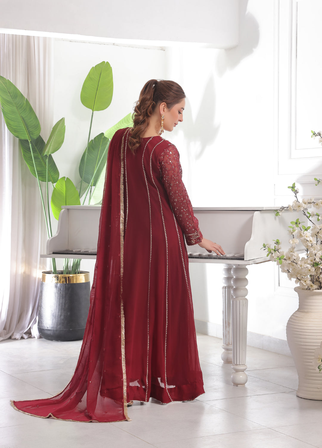 Rasm e Henna by Al Siyaab RTW Embroidered Chiffon 3 Piece Suit Raani Maroon - Festive Collection