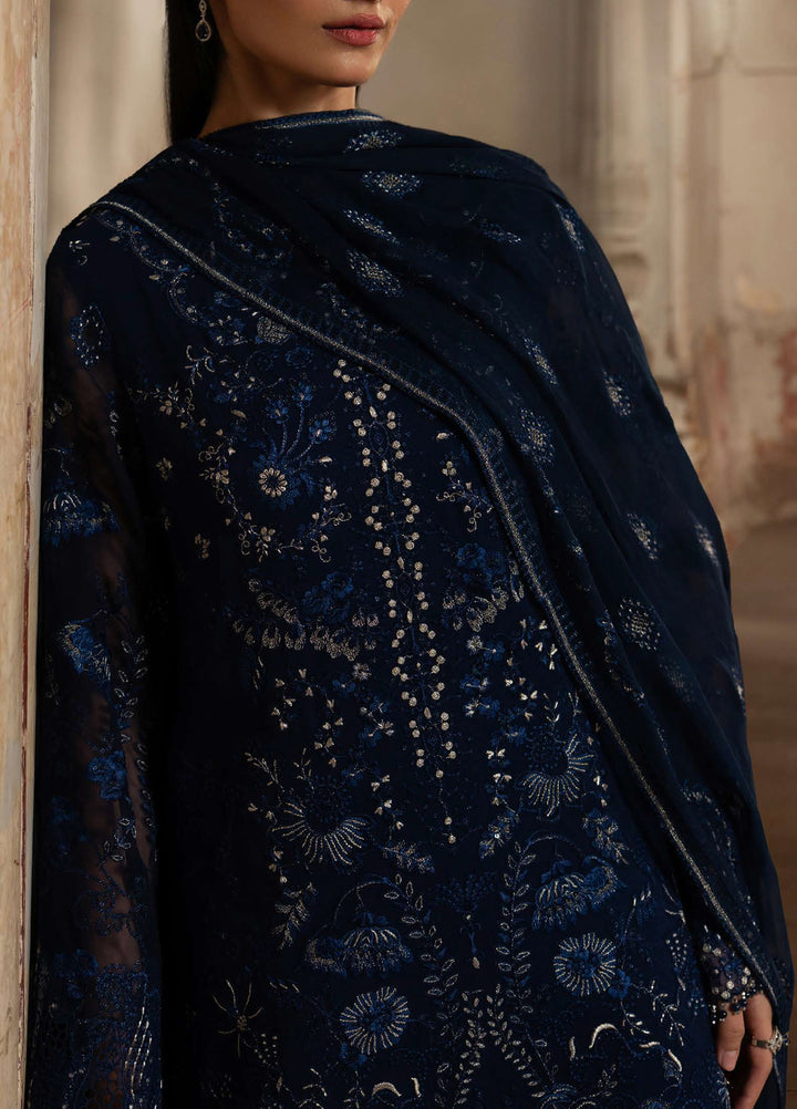 Humsafer by Lavish Premium Unstitched Embroidered Chiffon 3 Pcs Suit LVP26UH H-08 Midnight Blue - Festive
