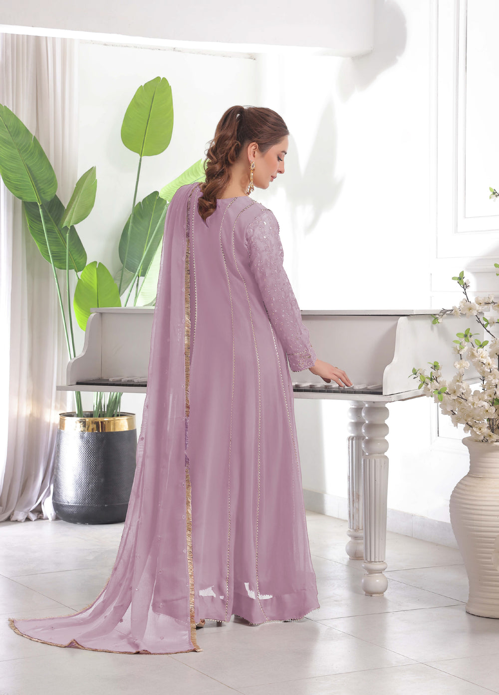 Rasm e Henna by Al Siyaab RTW Embroidered Chiffon 3 Piece Suit Raani Lilac - Festive Collection