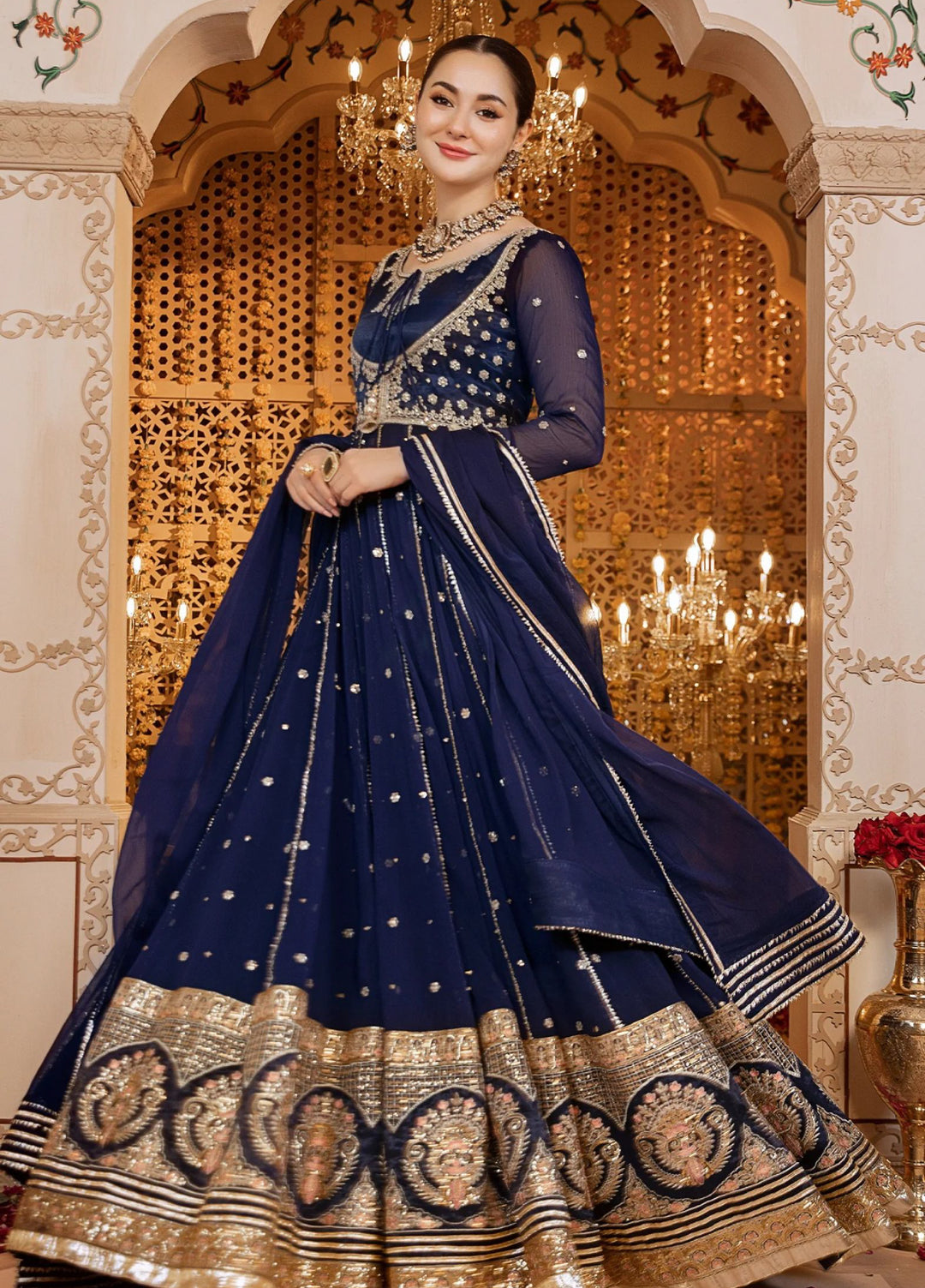 Rasm e Henna by Al Siyaab RTW Embroidered Chiffon 3 Piece Suit Nelofar Navy Blue - Festive Collection