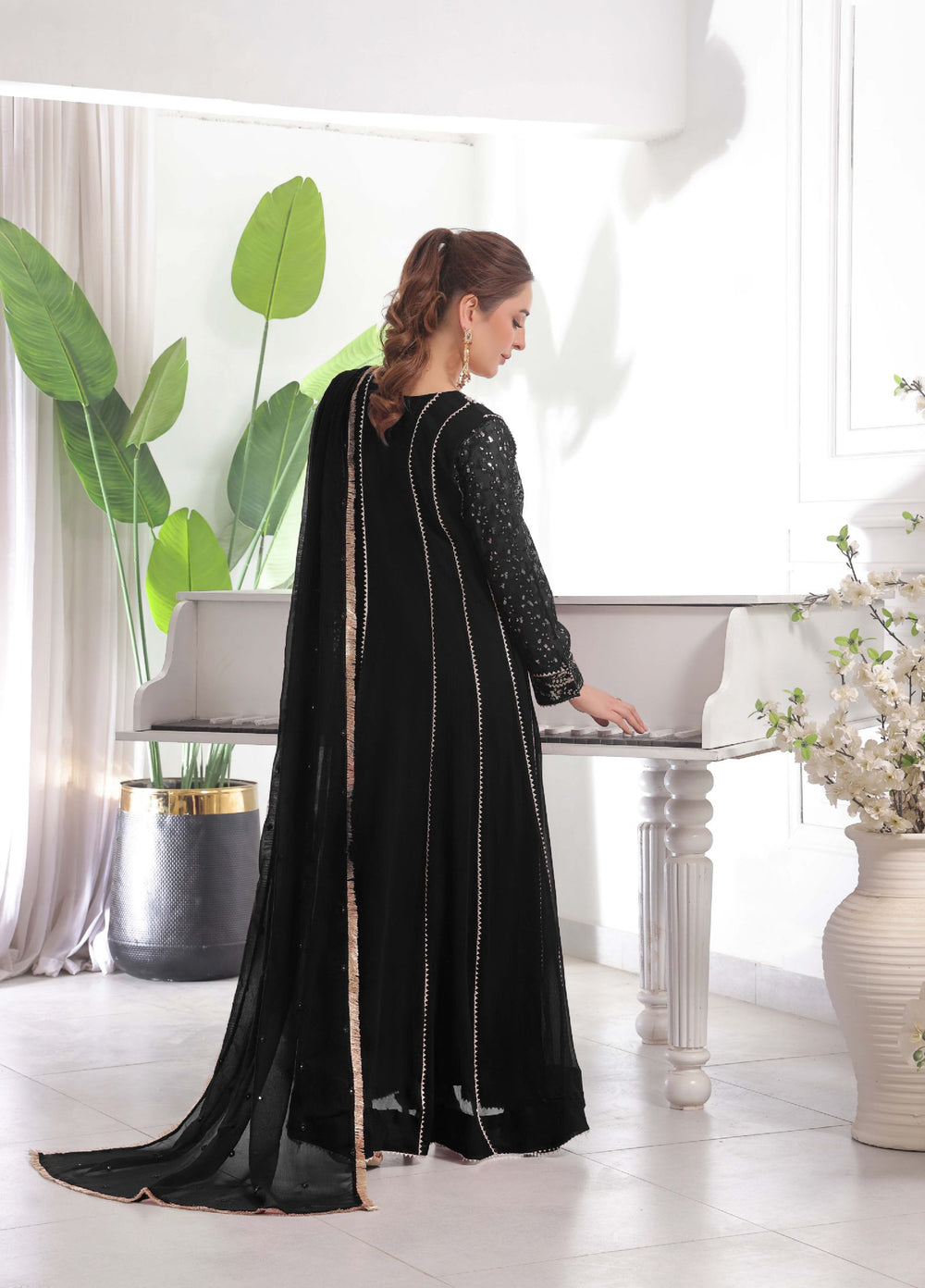 Rasm e Henna by Al Siyaab RTW Embroidered Chiffon 3 Piece Suit Raani Black - Festive Collection