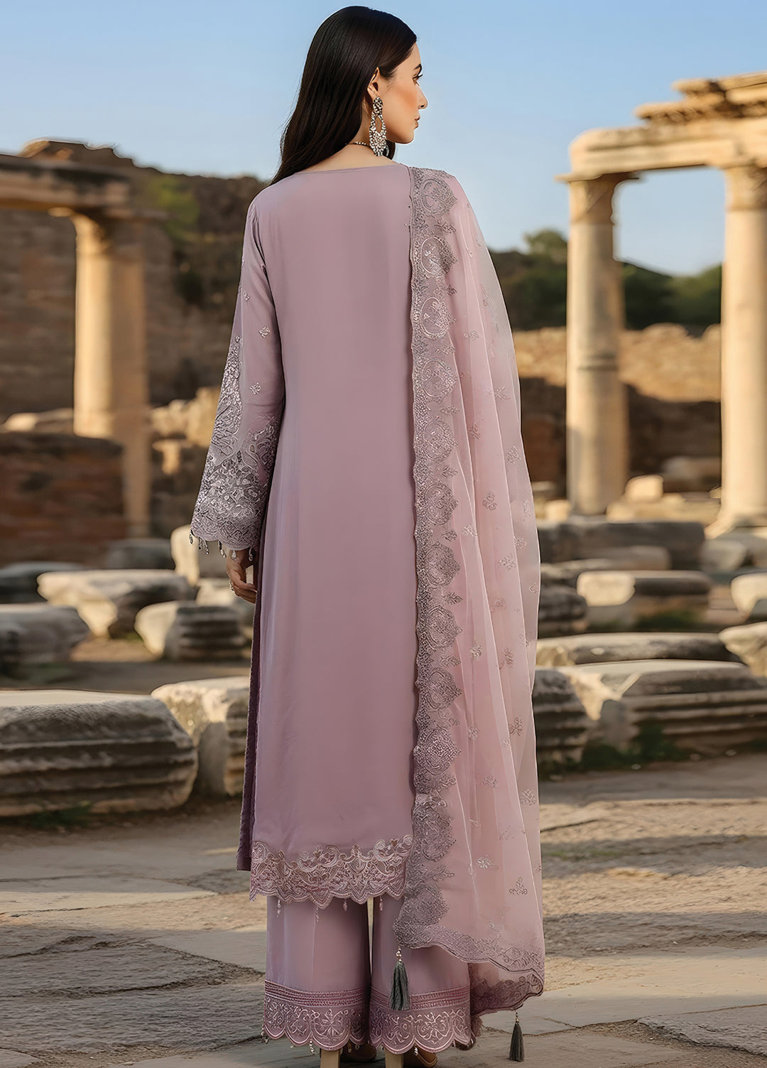 Mehr-E-Mah by Imrozia Premium Pret Embroidered Bamber Chiffon 3 Piece I-239 Ayluna - Festive Collection