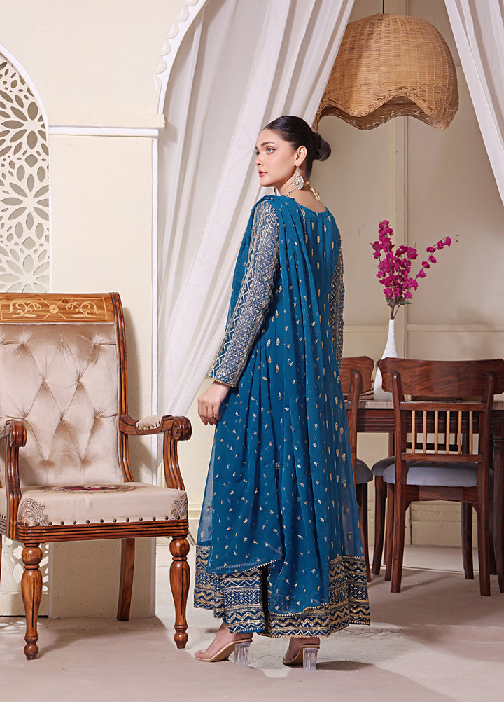Rasm e Henna by Al Siyaab RTW Embroidered Chiffon 3 Piece Suit Bahaar Peacock - Festive Collection