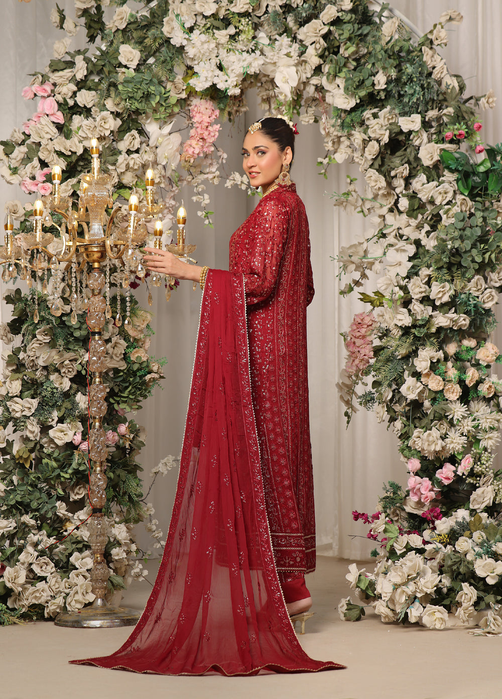 Rasm e Henna by Al Siyaab RTW Embroidered Chiffon 3 Piece Suit Noor e Nazakat Maroon - Festive Collection
