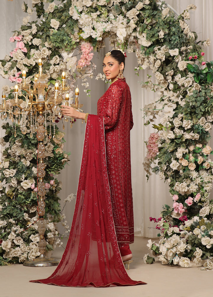 Rasm e Henna by Al Siyaab RTW Embroidered Chiffon 3 Piece Suit Noor e Nazakat Maroon - Festive Collection