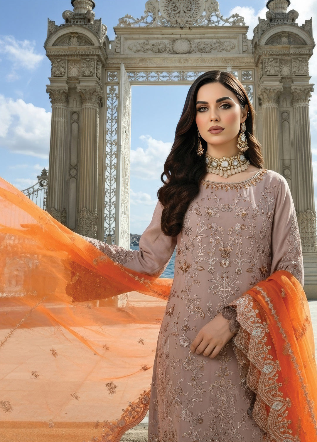 Mehr-E-Mah by Imrozia Premium Pret Embroidered Bamber Chiffon 3 Piece I-241 Ruveyda - Festive Collection