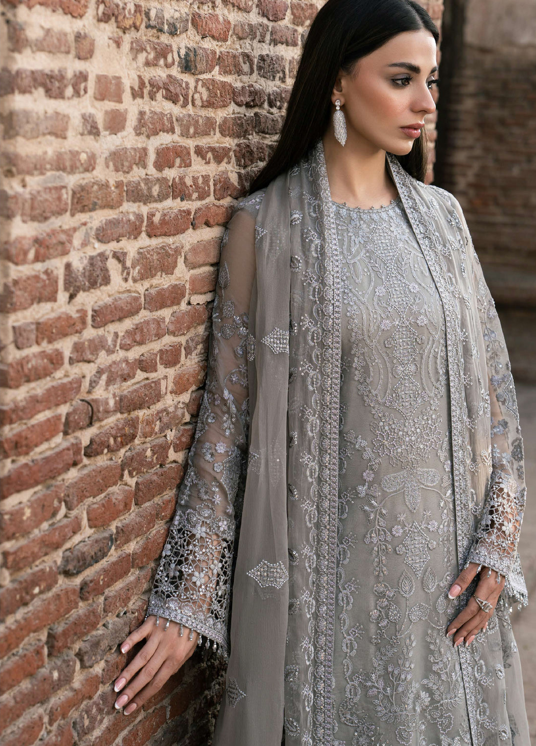 Humsafer by Lavish Premium Unstitched Embroidered Chiffon 3 Pcs Suit LVP26UH H-02 Gentle Grey - Festive