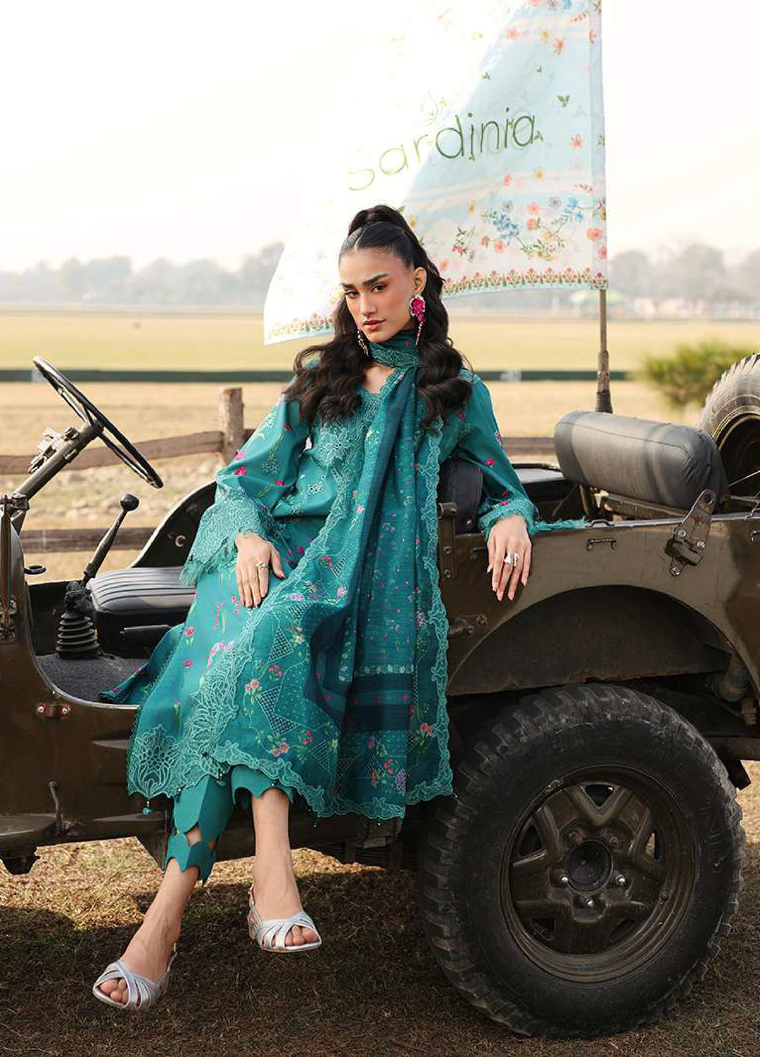 Sardinia Unstitched Embroidered Lawn 3 Piece Suit SRD26ULF D-11 TEALWOOD - Festive Collection
