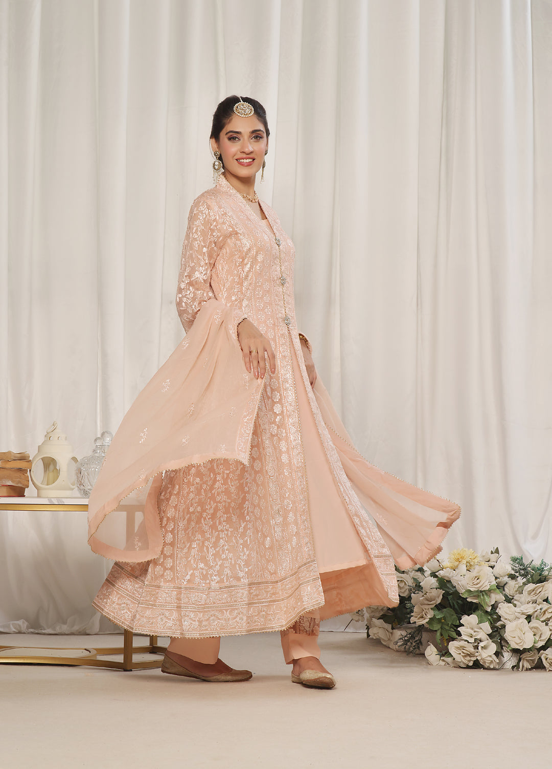 Rasm e Henna by Al Siyaab RTW Embroidered Chiffon 3 Piece Suit Noor e Nazakat Peach - Festive Collection