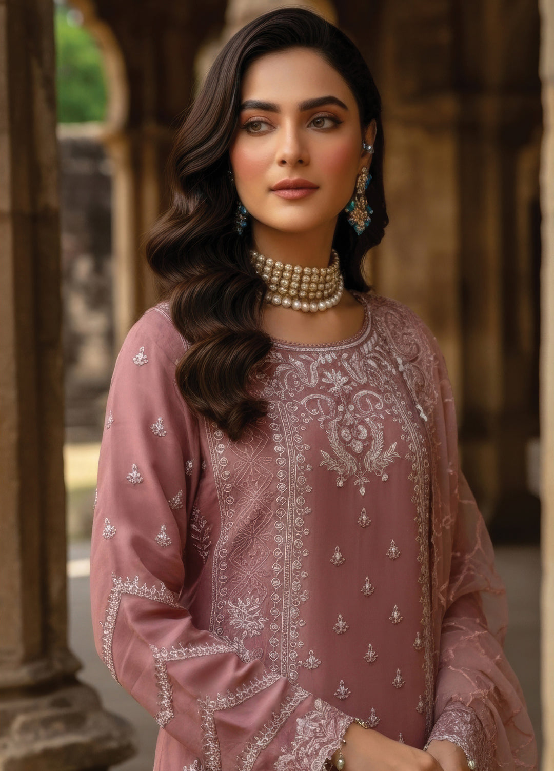 Mehr-E-Mah by Imrozia Premium Pret Embroidered Bamber Chiffon 3 Piece I-247 Aysel - Festive Collection