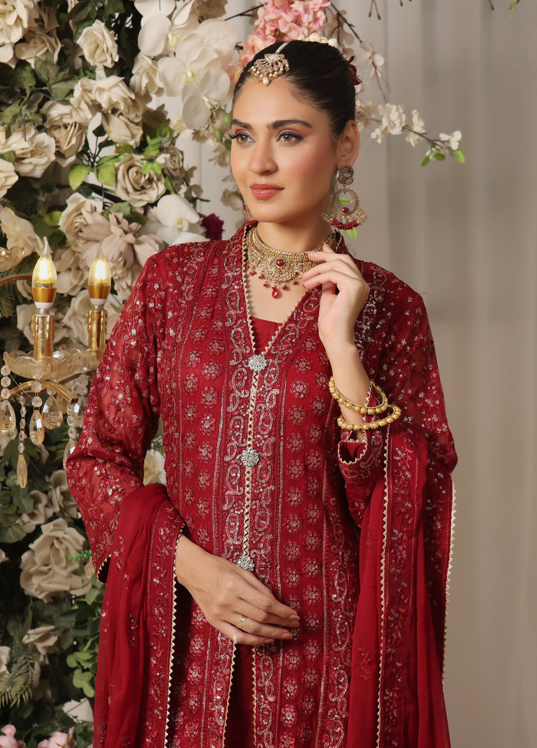 Rasm e Henna by Al Siyaab RTW Embroidered Chiffon 3 Piece Suit Noor e Nazakat Maroon - Festive Collection