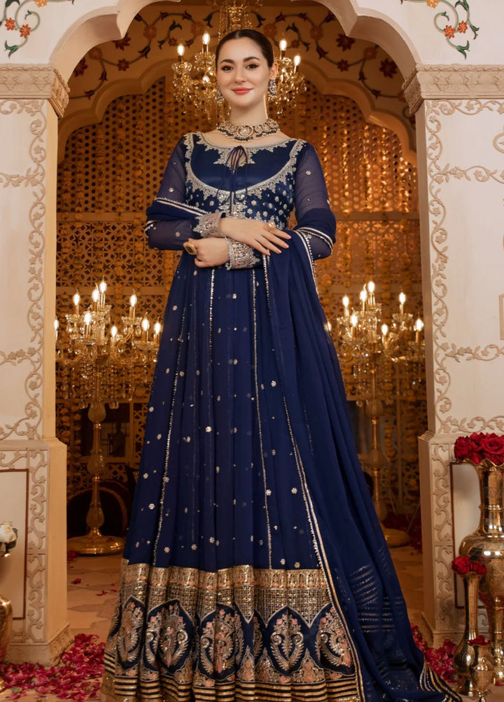 Rasm e Henna by Al Siyaab RTW Embroidered Chiffon 3 Piece Suit Nelofar Navy Blue - Festive Collection