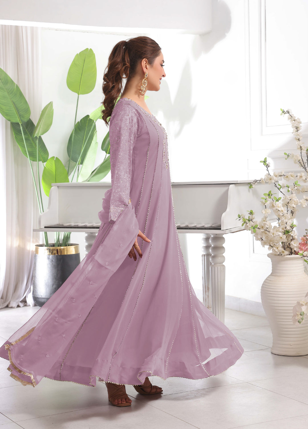 Rasm e Henna by Al Siyaab RTW Embroidered Chiffon 3 Piece Suit Raani Lilac - Festive Collection