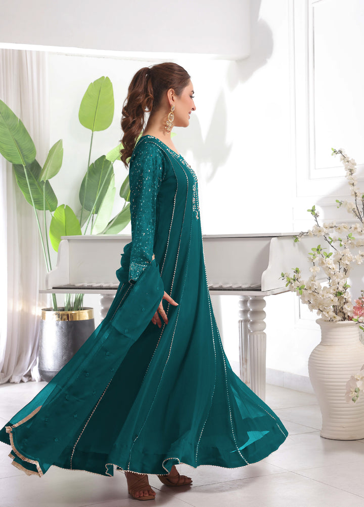 Rasm e Henna by Al Siyaab RTW Embroidered Chiffon 3 Piece Suit Raani Peacock - Festive Collection